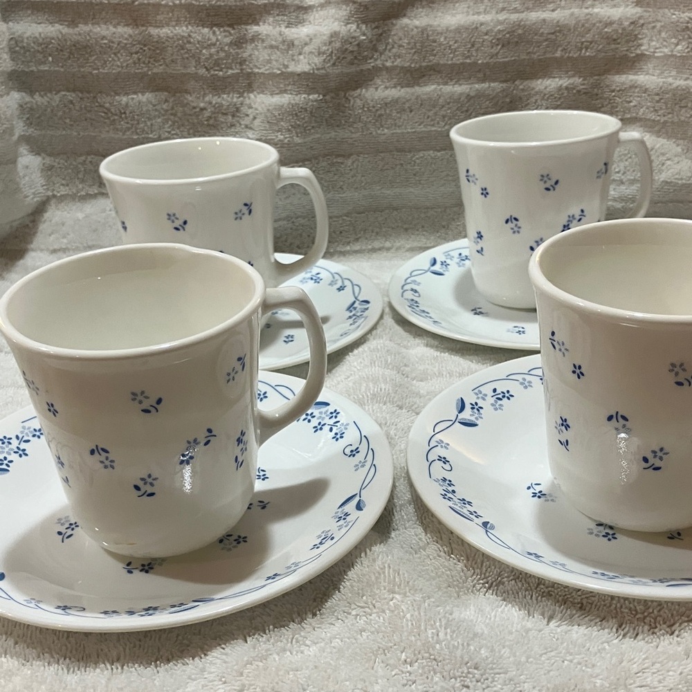 Corelle Blue Floral White Mug and Saucer Set